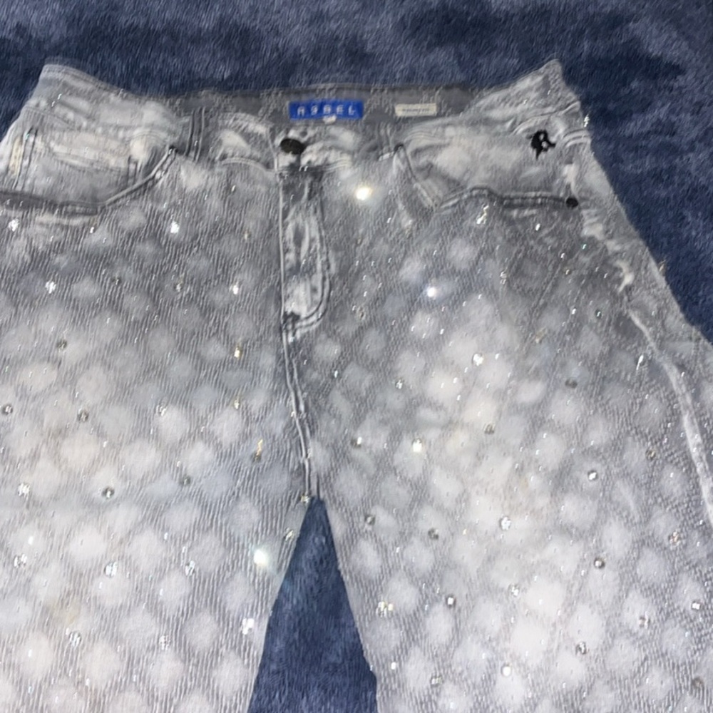 Stylish Gray Rhinestone Jean Shorts